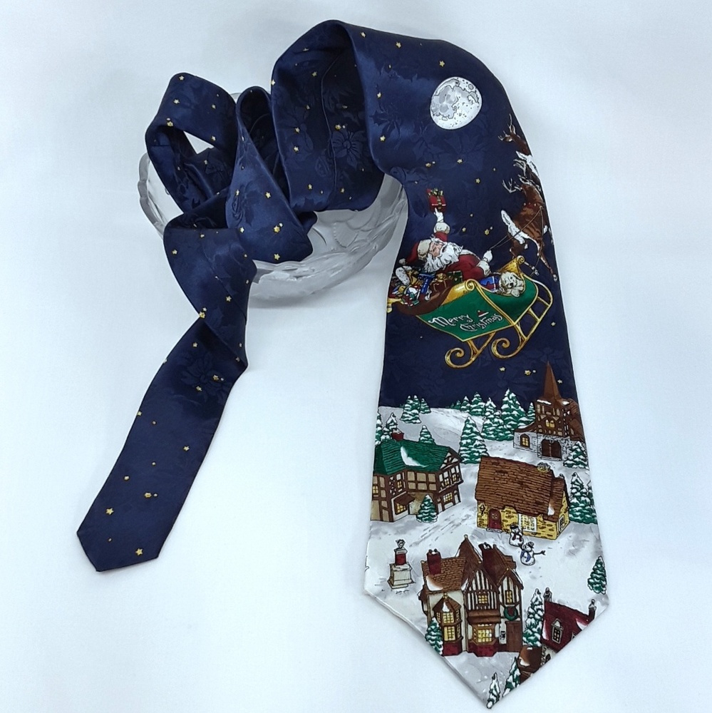 Santa Delivering Presents Merry Christmas Blue Tie